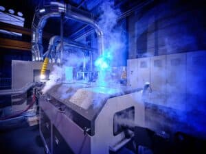steam emerging from UV tube coating process